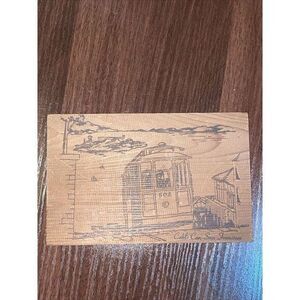 San Francisco‎ Cable Car Wood Post Card 1930s Unused Vintage 6x3.75" #2